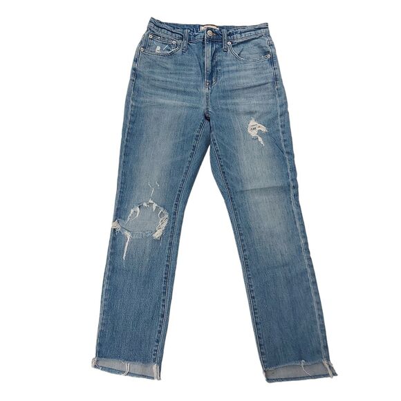 Madewell The High-Rise Slim Boyjean Womens 24 Blue Distressed Premium Denim - Picture 1 of 12